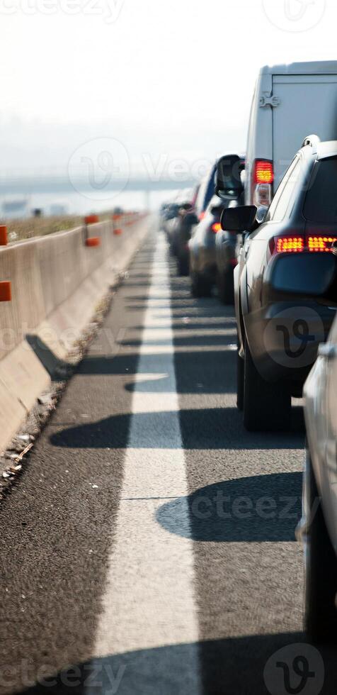 köer av trafik på de motorväg foto