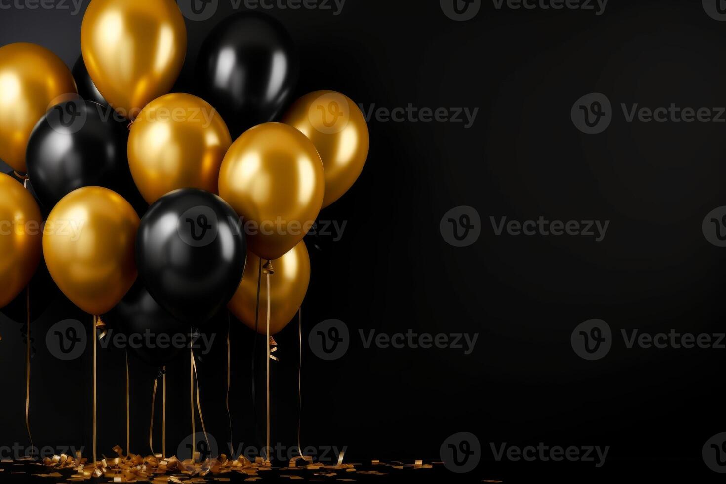 fester bakgrund med svart och gyllene ballonger. mall för baner, hälsning kort eller försäljning. foto
