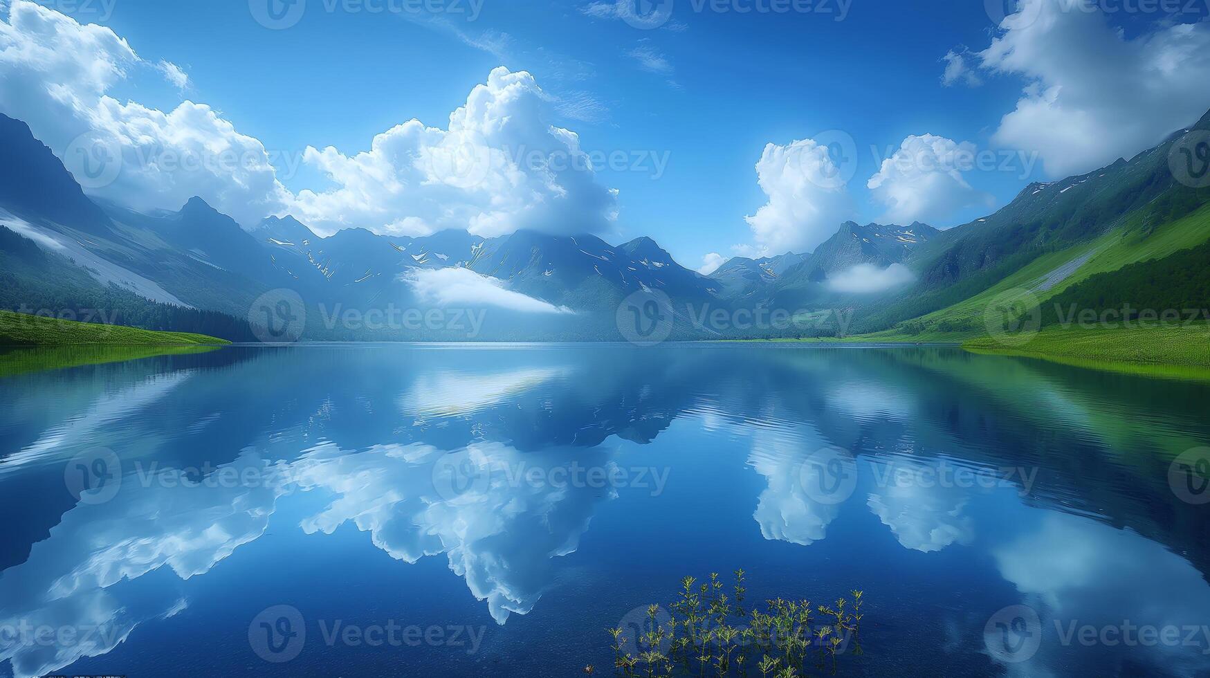 de bild funktioner en flod strömmande över stenar, med en vattenfall och en frodig skog i de bakgrund. de himmel är blå med vit moln, och de Sol är lysande ljust foto