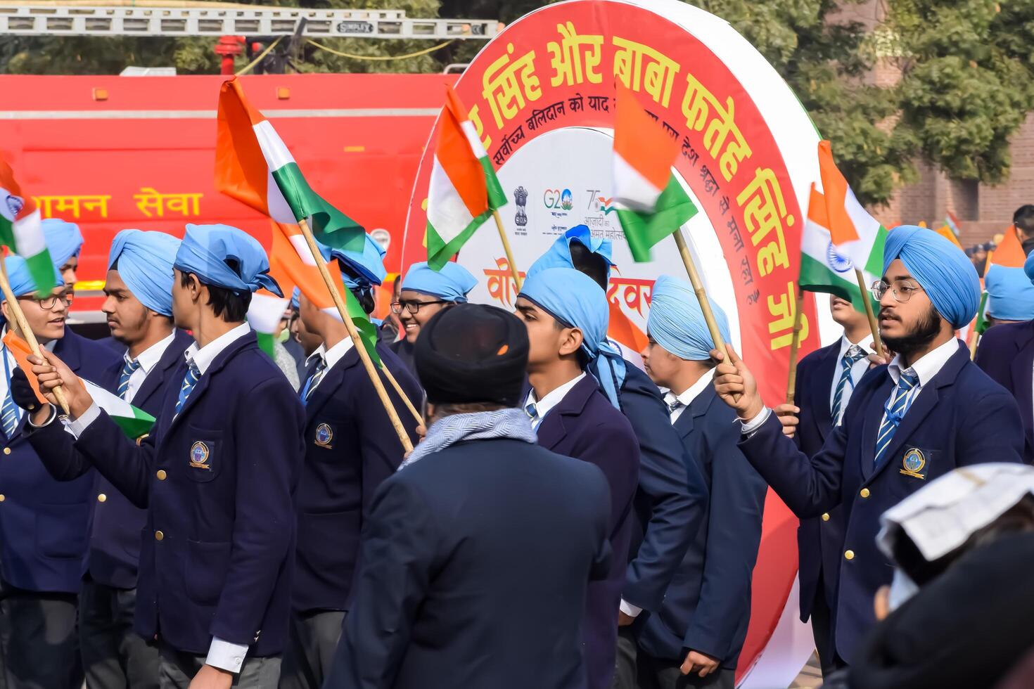 delhi, Indien - december 26 2023 - svänga bal diwas firar minnet de martyrium av de fyra söner av tionde och sista sikh guru gobind Singh, i jan 2021 pm modi meddelat dec 26 observerats som svänga bal diwas foto