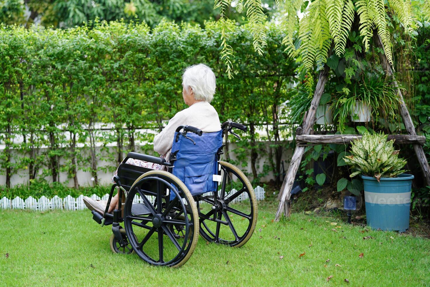 asiatisk äldre kvinna funktionshinder patientövning på rullstol med läkare i parken, medicinsk koncept. foto