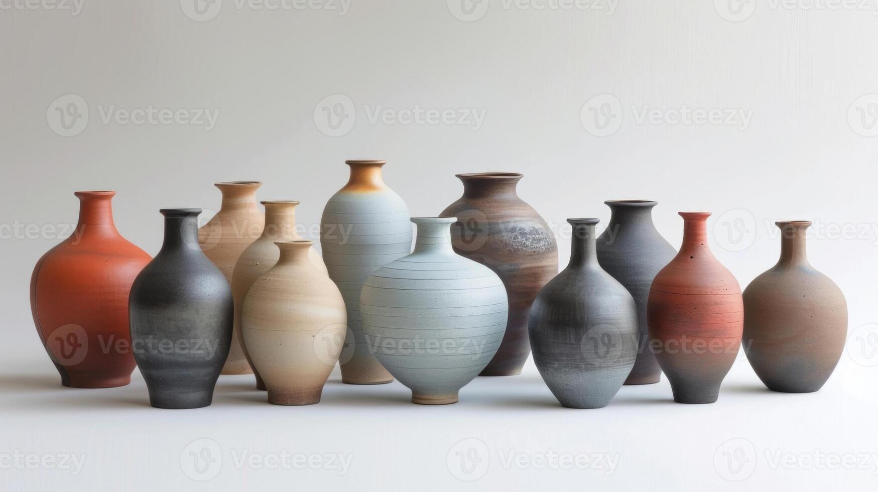 en samling av krukmakeri vaser med en polerad fälg visa upp de slät och skinande Avsluta uppnått förbi gnuggning de yta med en slät objekt. foto