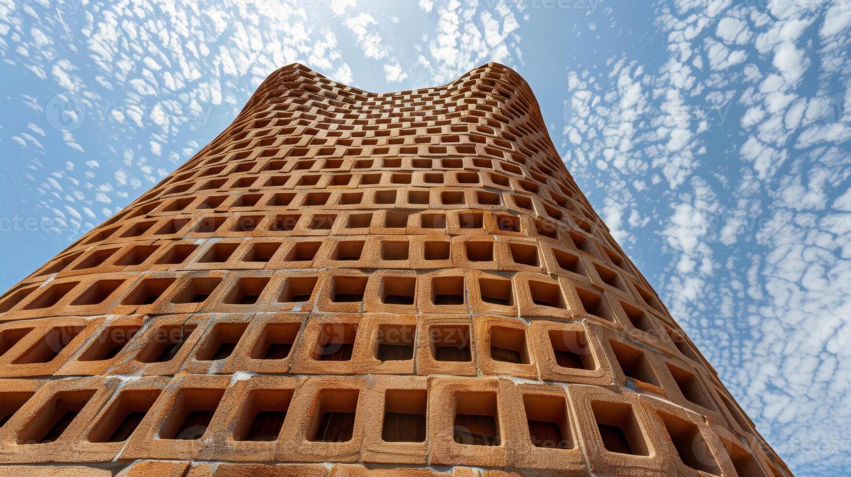 en höga lera torn byggd med en kombination av handgjorda tegelstenar och samtida material tjänande som en testamente till de gränslös möjligheterna av lera byggnad. foto