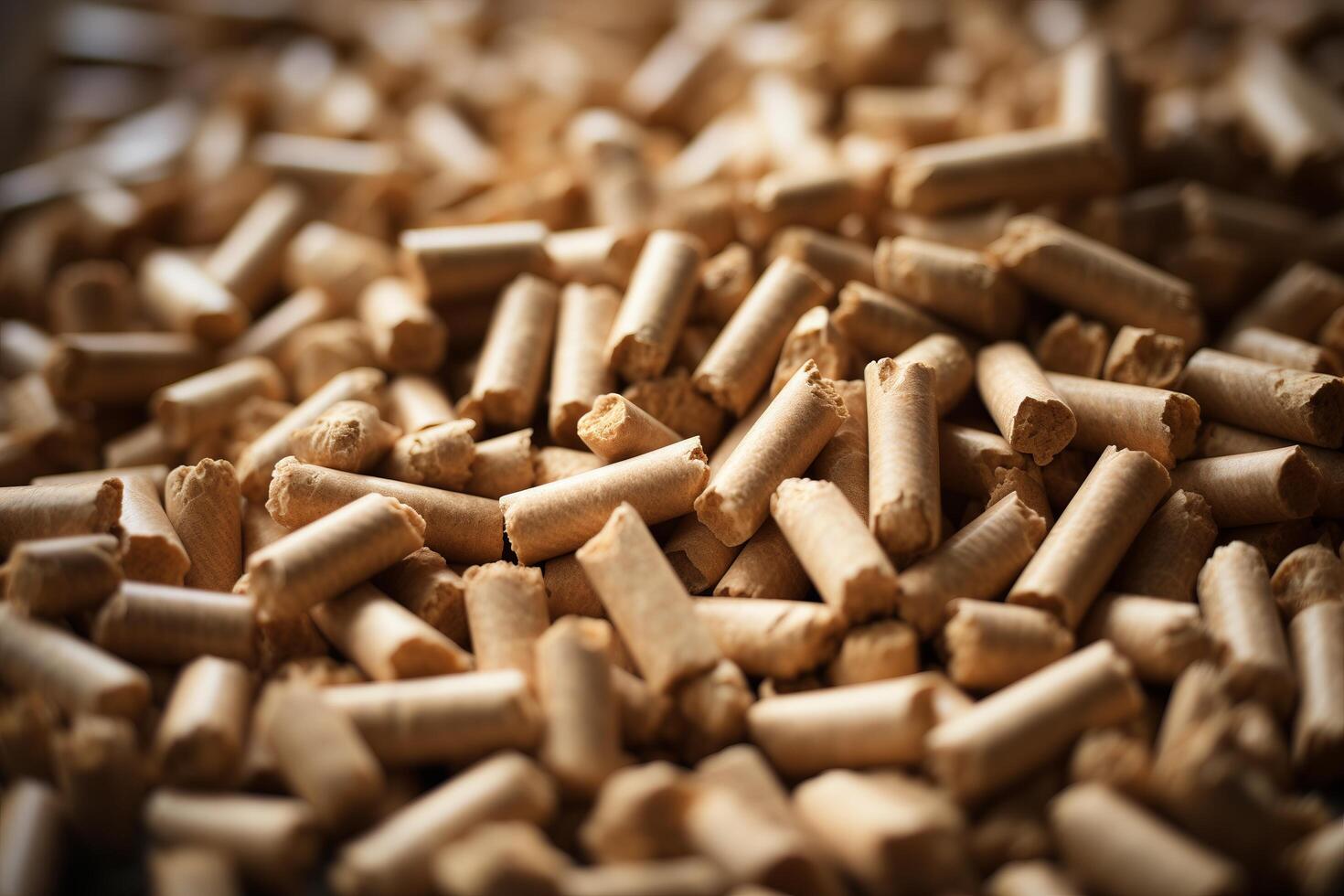 närbild av komprimerad naturlig trä pellets för använda sig av som ett miljömässigt vänlig förnybar organisk biobränsle eller sällskapsdjur skräp. foto