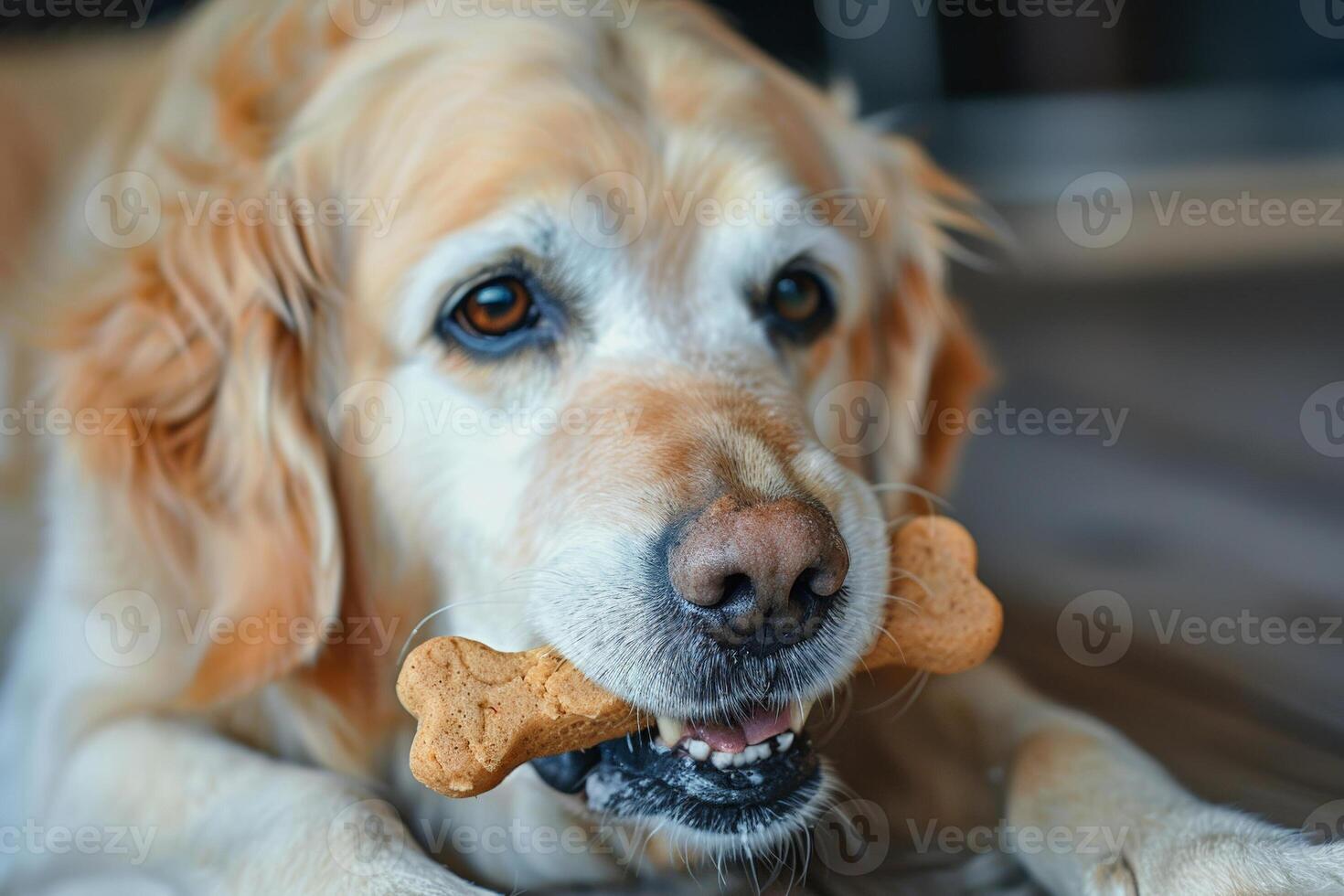 hund njuter en särskild behandla i de form av en ben, hund dag firande med gourmet sällskapsdjur mat foto