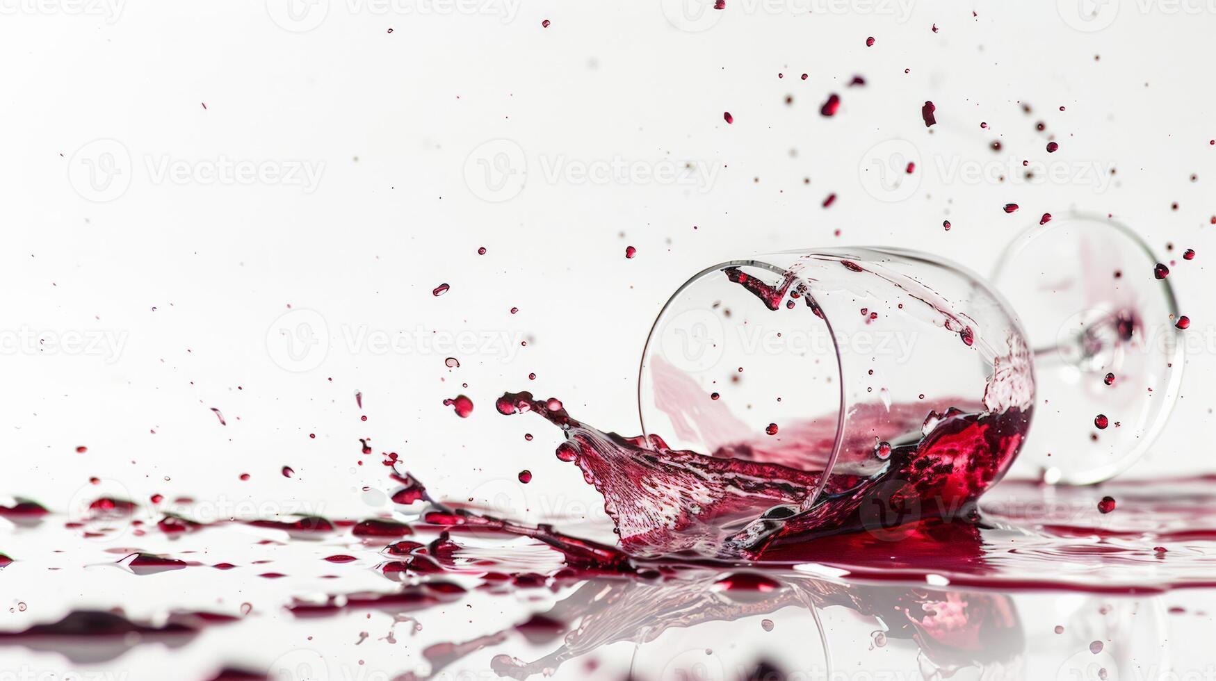 vin spill från en tippad över glas, dramatisk stänga upp, isolerat på vit foto