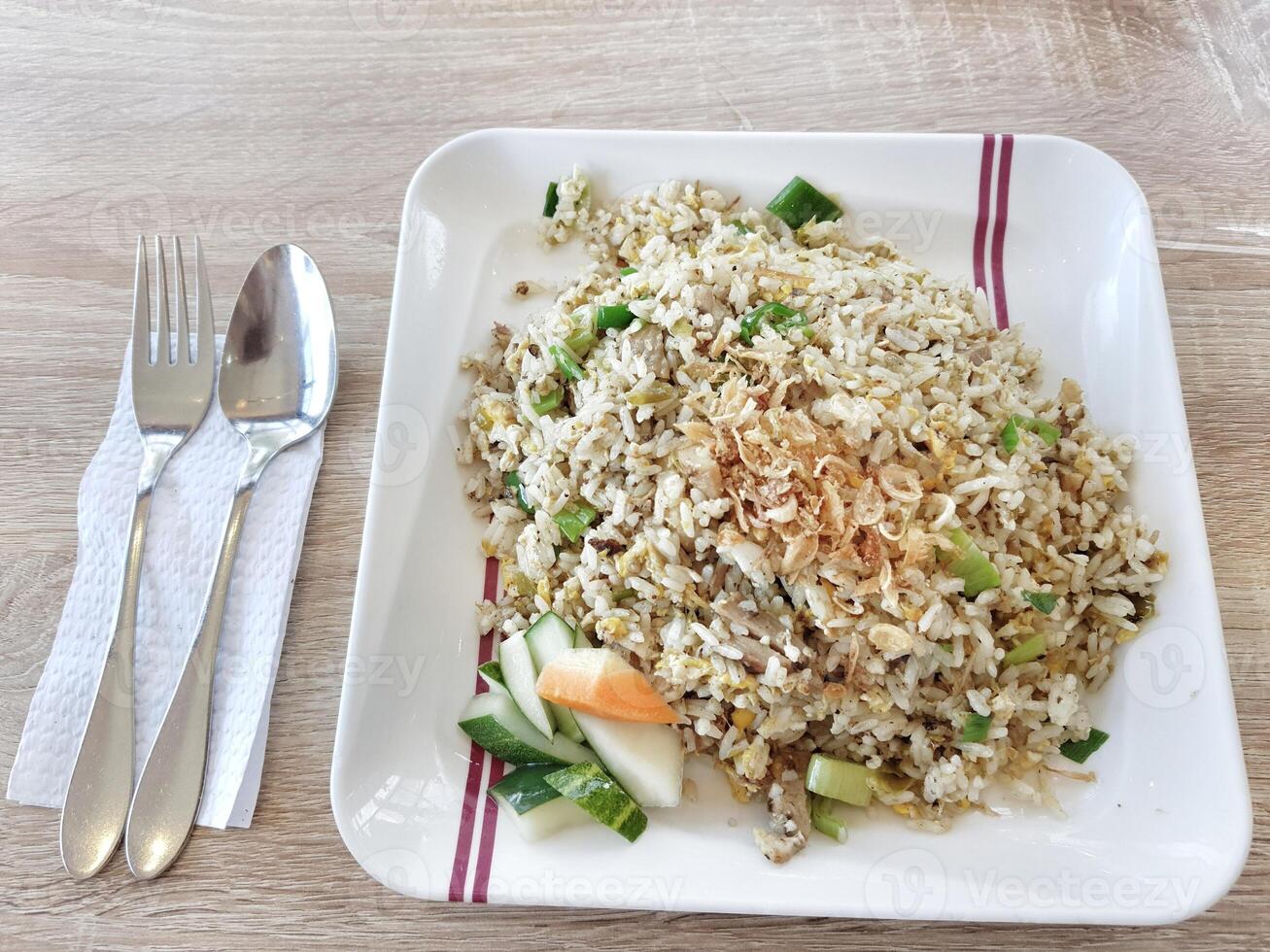 ett av de signatur maträtter från indonesiska restauranger, nasi goreng bebek babe ijo. foto