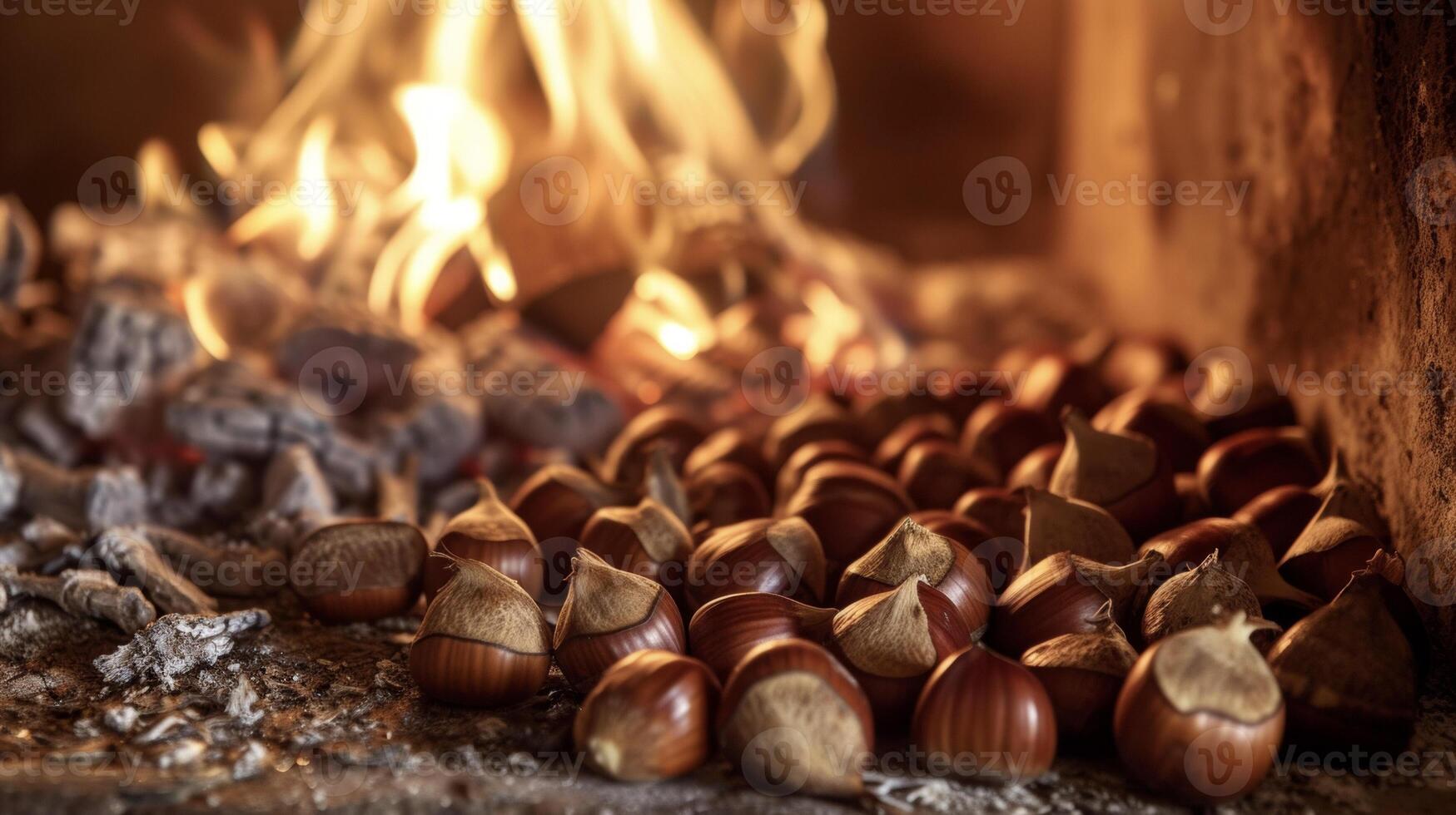 de tröstande spraka av en öppen spis fyllningar de luft som du bita in i dessa perfekt rostad kastanjer deras anbud frisättande en härlig nötliknande smak. dess de slutlig winte foto