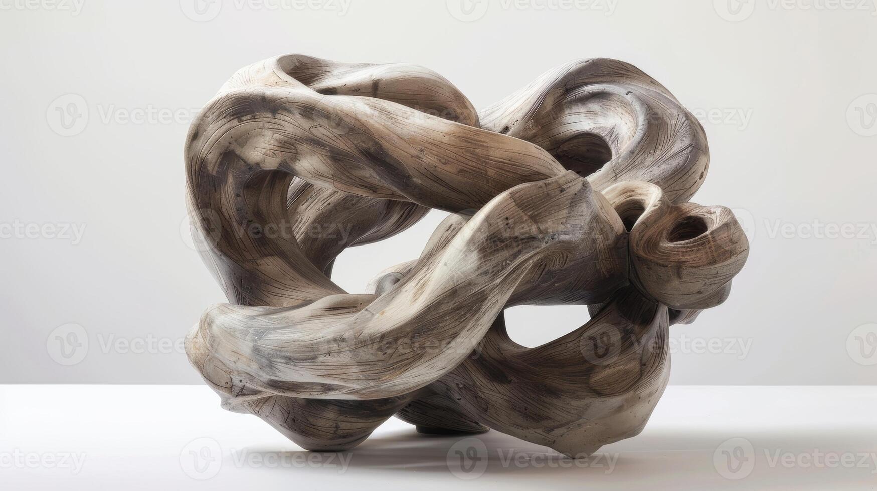 ett abstrakt keramisk skulptur med flera olika skikten av vriden lera visas till strömma och flätas ihop sömlöst. foto