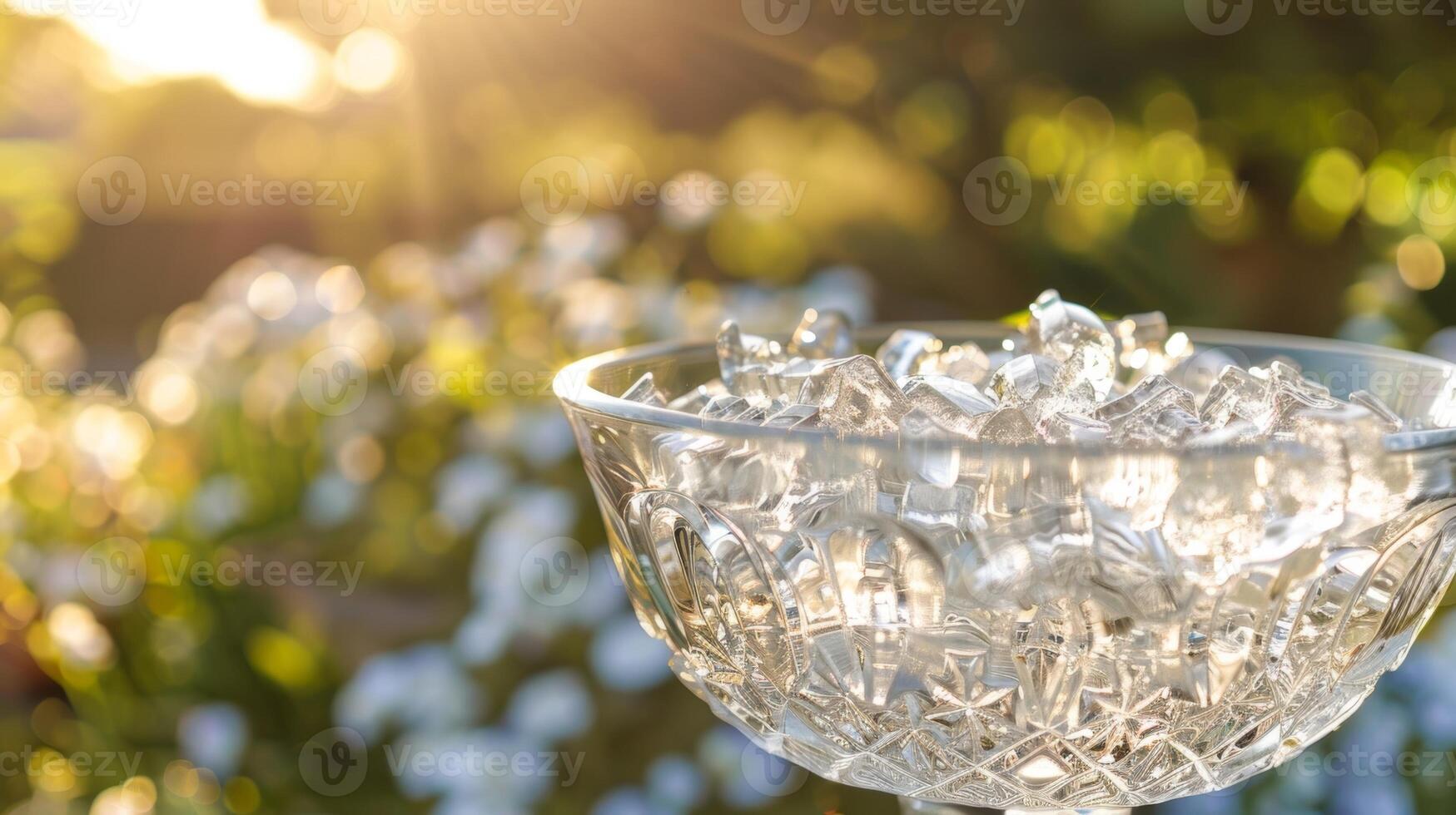 en kristallklart is hink fylld med kyld champagne redo för toasting och smuttar under de värma sommar Sol foto