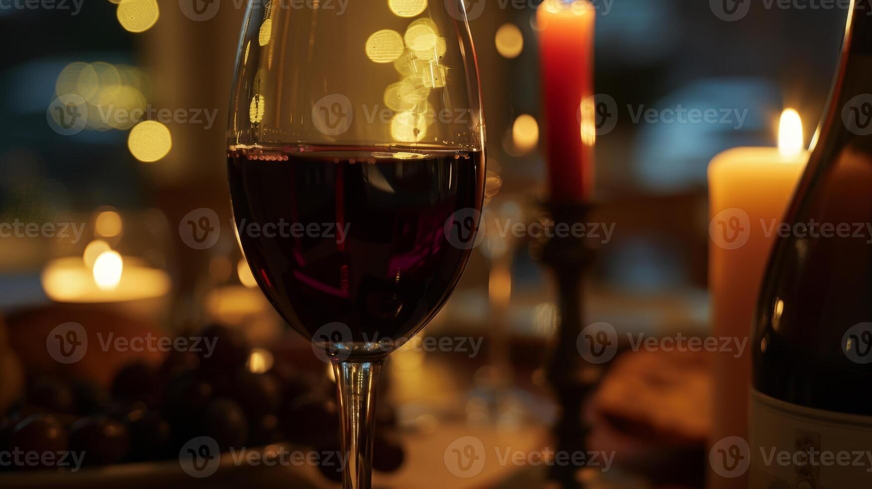 de rik gyllene nyans av de levande ljus perfekt kompletterar de djup röd toner av de fyllig vin varelse smakade. 2d platt tecknad serie foto