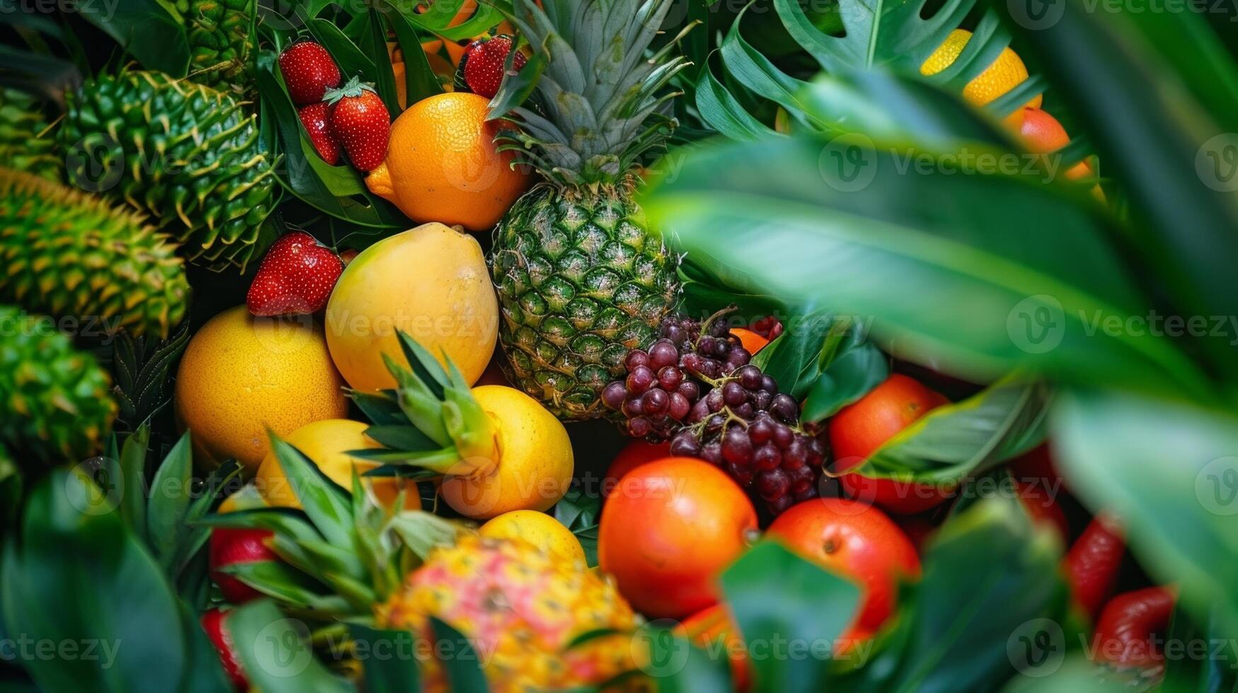 en frodig och tropisk paradis av frukt mogen för de plockning och njuter foto