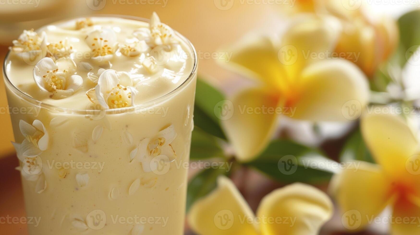 en tropisk smoothie infuserad med de delikat doft av jasmin förbi stöpning ätlig jasmin blommor i de flytande foto