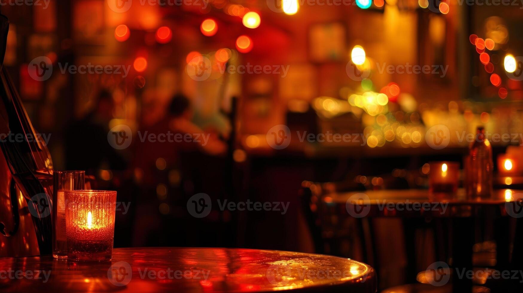 de vagt belyst Plats var tog med till liv förbi de eldig accenter av de stearinljus jazz prestanda. 2d platt tecknad serie foto