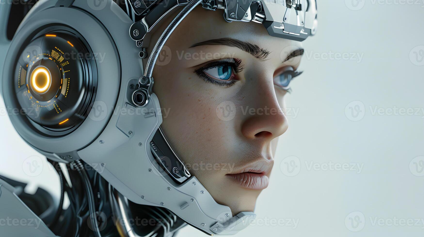 porträtt av ett android robot, begrepp av teknisk Stöd. neuralt nätverk foto