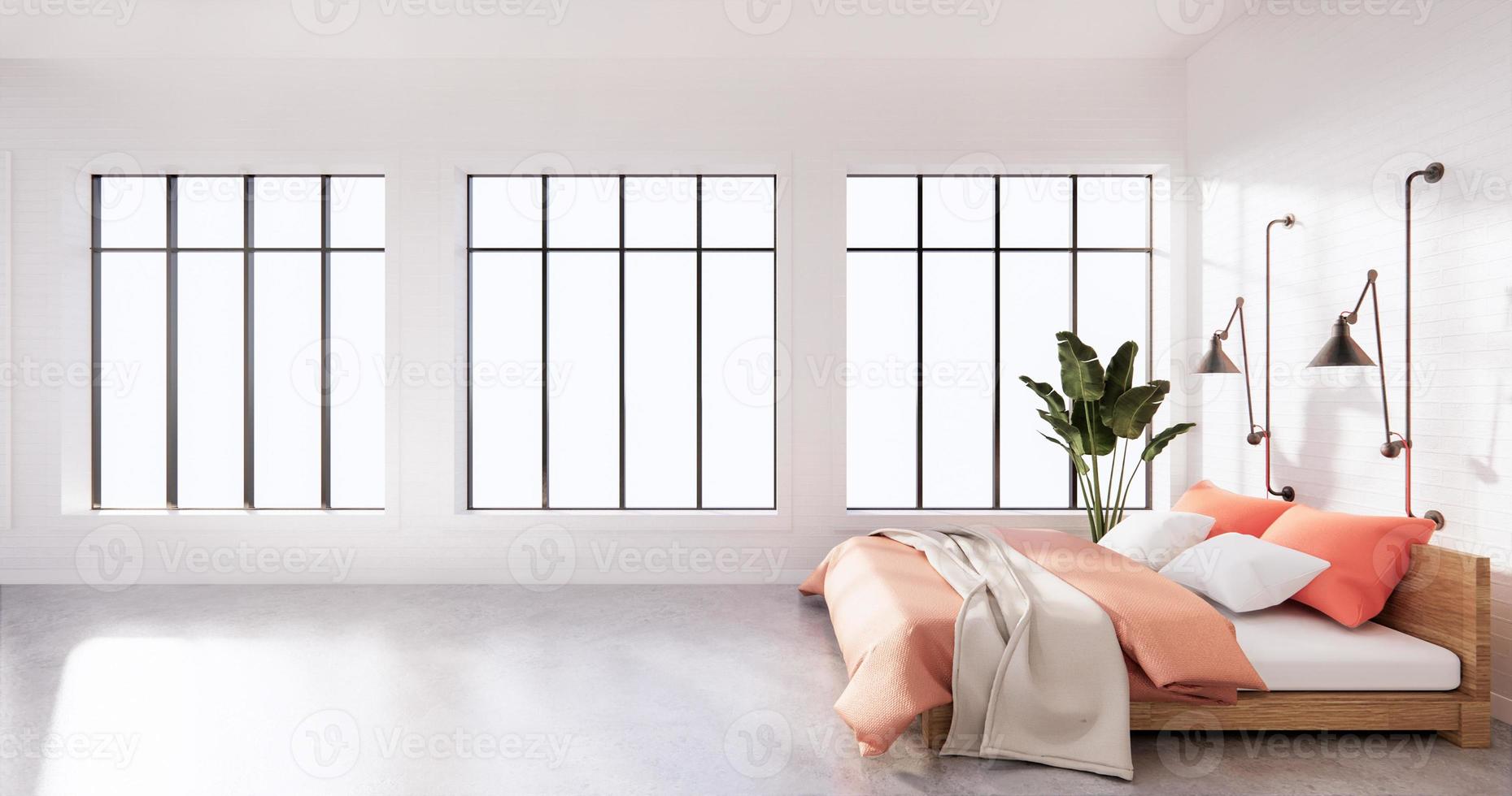 sovrum interiör loft stil med ram på vit vägg tegel. 3d-rendering foto