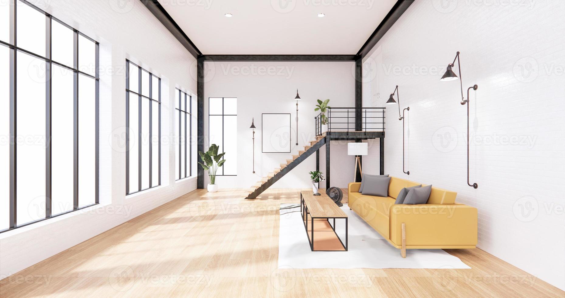 inredningen, modern loftstil levande inredning. 3d-rendering foto