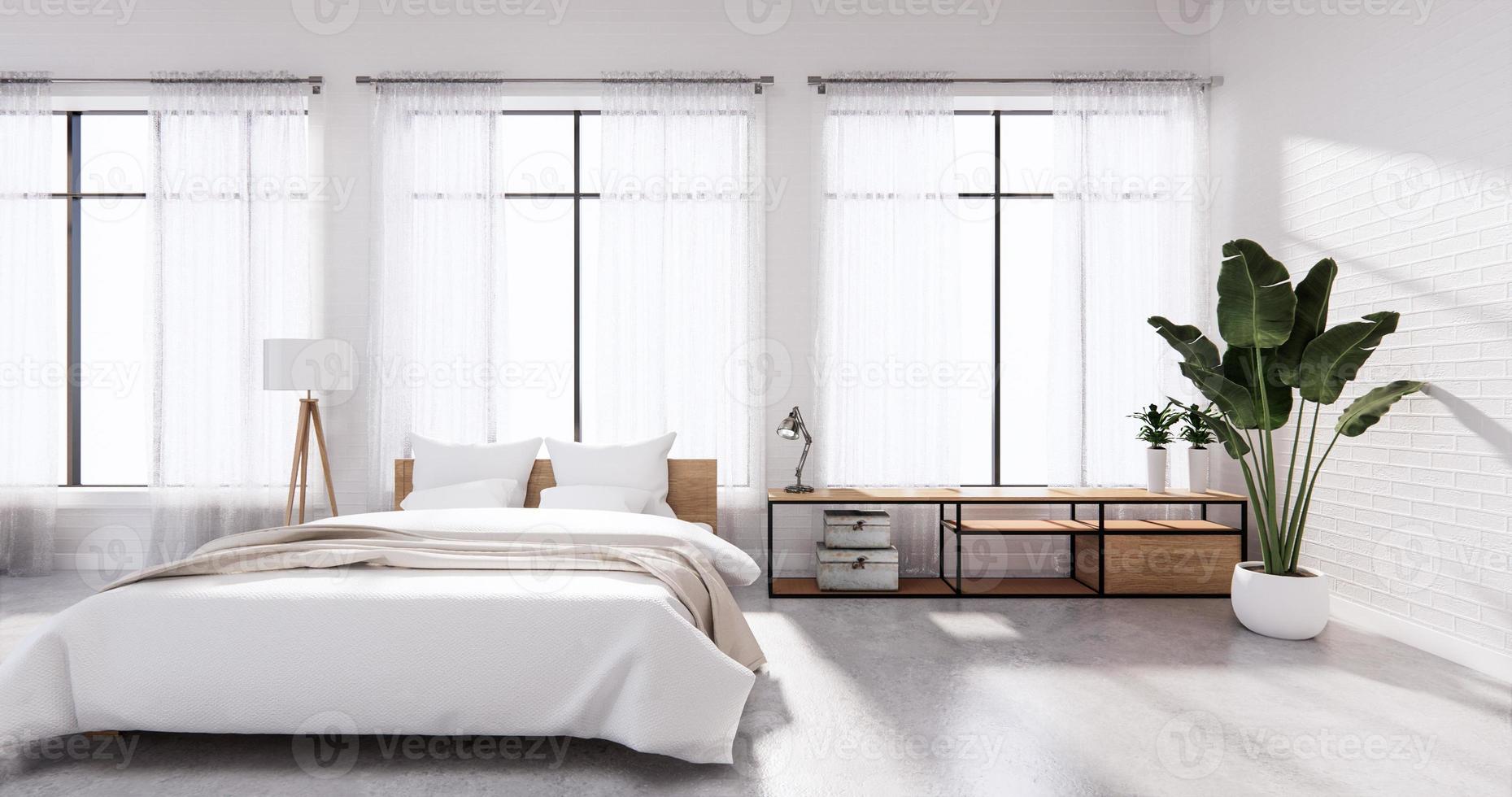 sovrum interiör loft stil vit vägg tegel. 3d-rendering foto