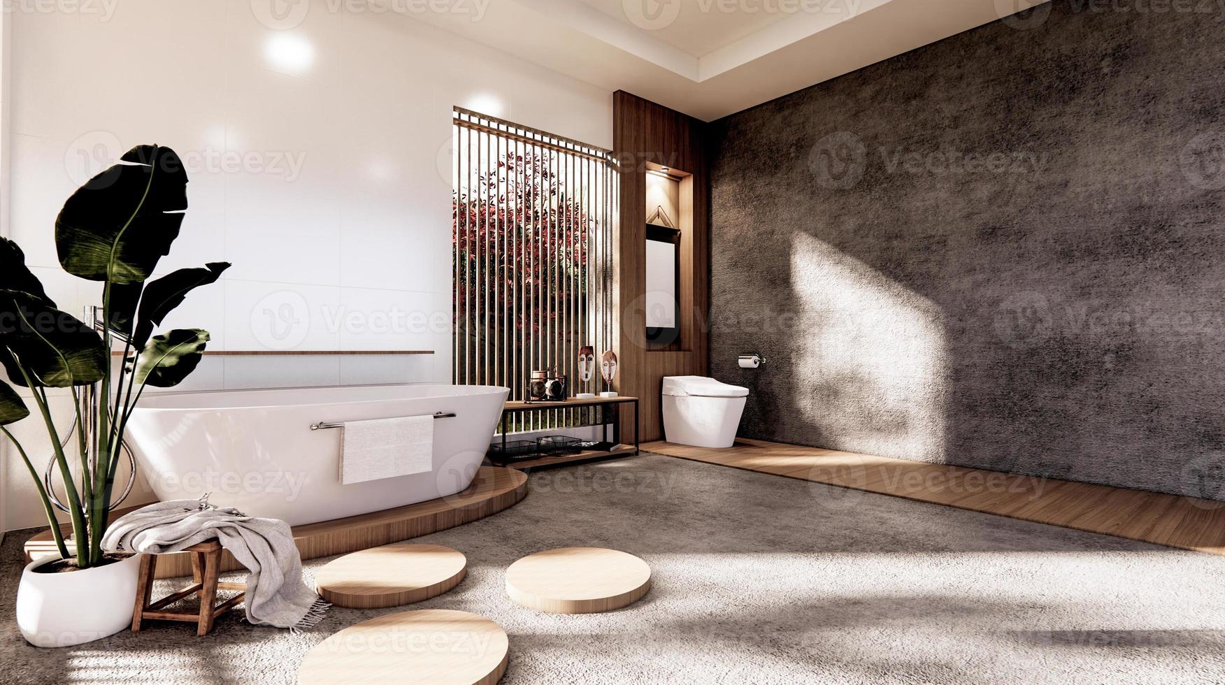 badet och toaletten på badrummet zen stil .3d rendering foto