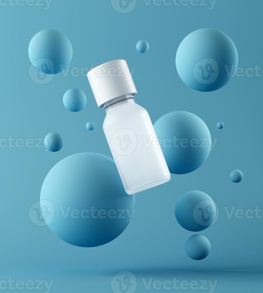design av naturlig kosmetisk kräm, serum, hudvårdsförpackning för blank flaska. bio ekologisk produkt. presentationsmall. abstrakt bakgrund. 3d illustration foto