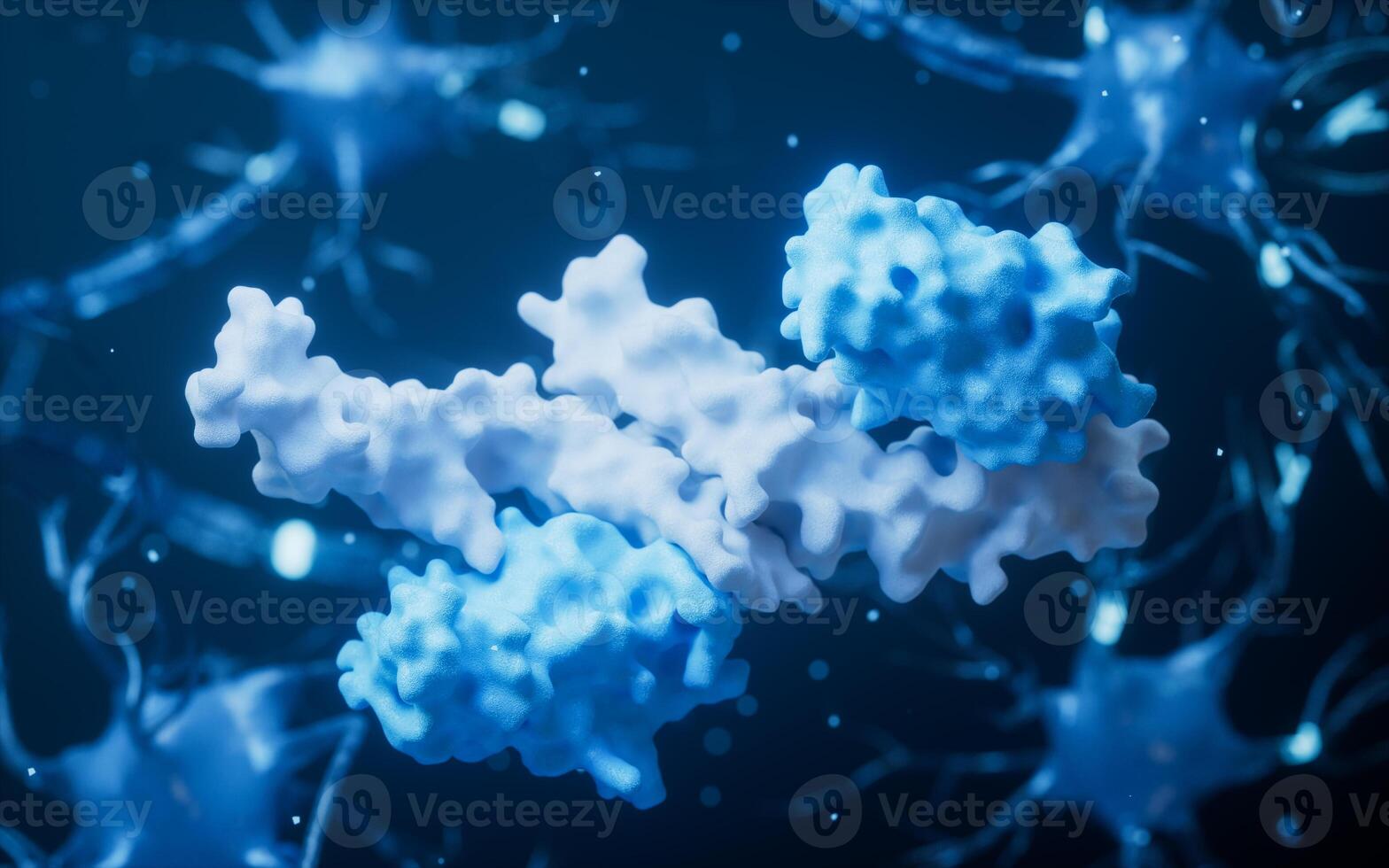 proteiner och biologi nerv cell bakgrund, 3d tolkning. foto