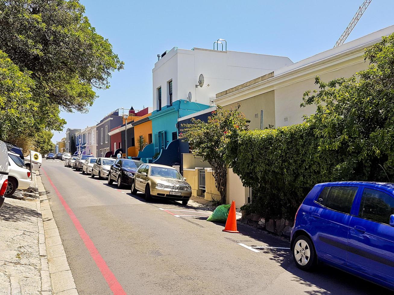 många färgglada hus bo kaap distriktet Kapstaden, Sydafrika. foto