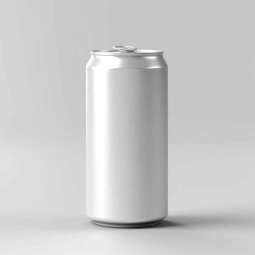 en tom vit aluminium kan av soda på en vit bakgrund ai genererad foto