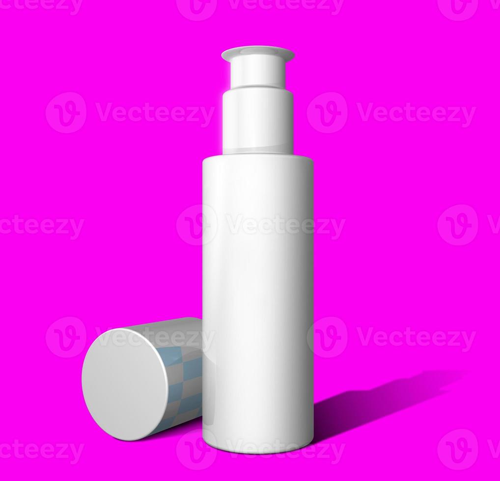 kosmetika mockup mall. plastbehållare för kosmetikaprodukter. rör, gräddkruka, skönhetsprodukter isolerad på vit bakgrund. 3d-rendering. foto