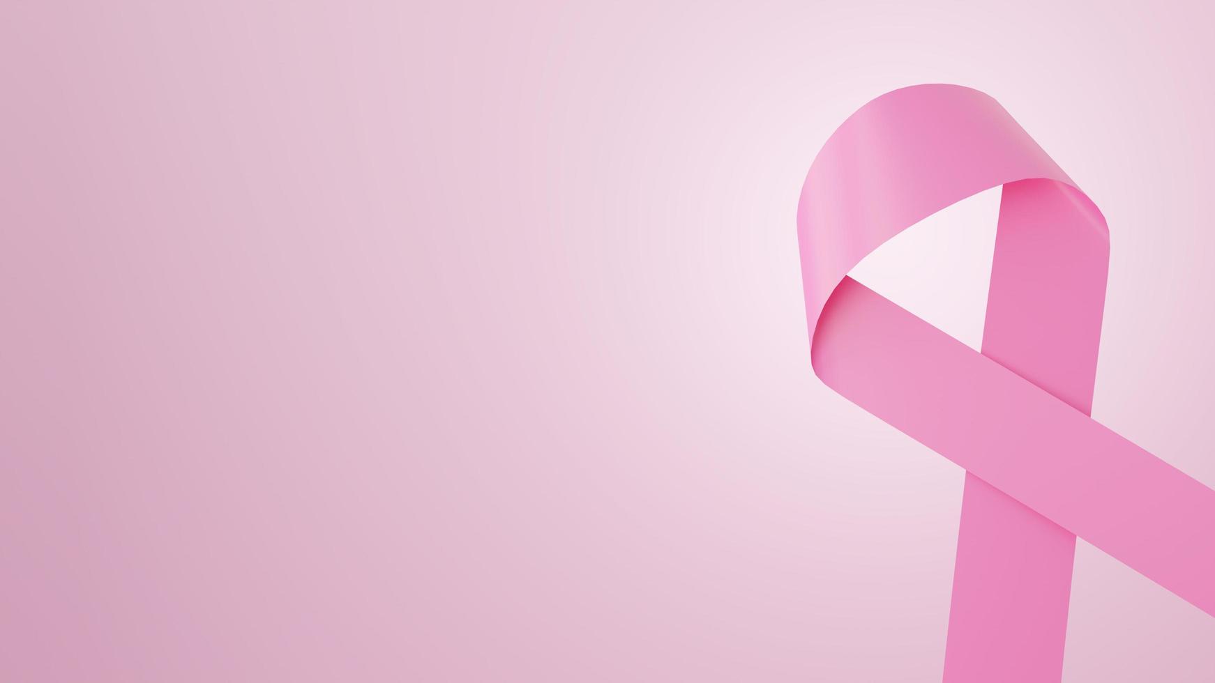 bröstcancer medvetenhet månad affisch banner, rosa band symbol på rosa bakgrund med kopia utrymme. 3d render illustration. foto