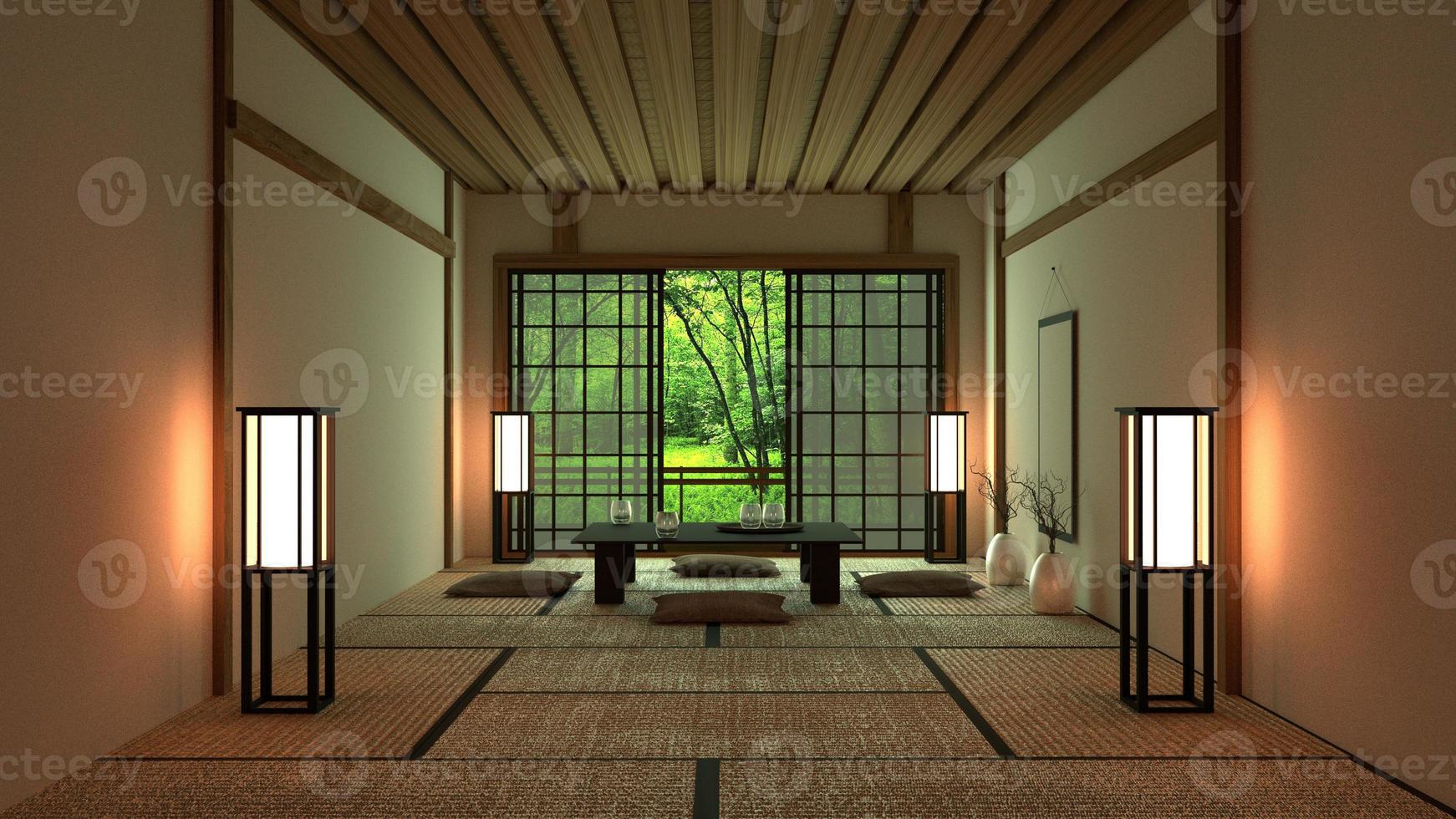 rumsdesign i japansk stil. 3d-rendering foto