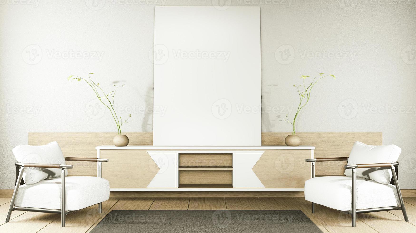 zen modernt tomt rum, minimal design i japansk stil. 3d-rendering foto