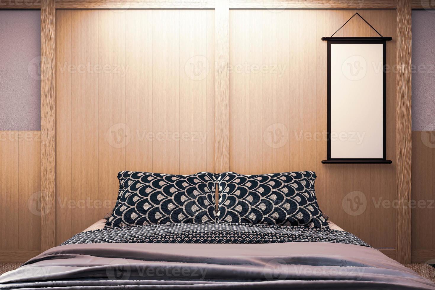 lyx modern japansk stil sovrum mock up, designa den vackraste. 3d-rendering foto