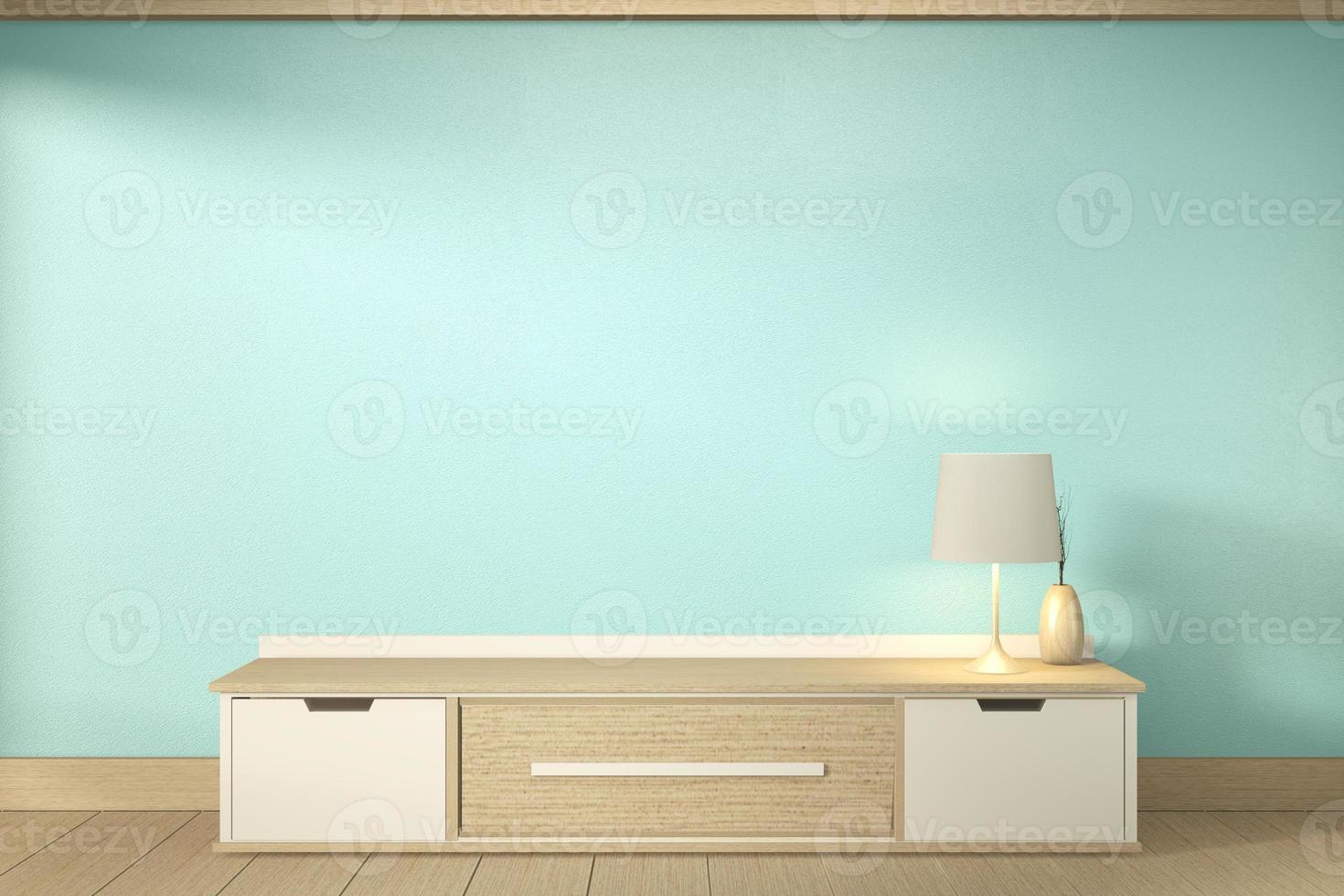 tv-hylla i mintrum modern tropisk stil - tom rumsinredning - minimal design. 3d-rendering foto