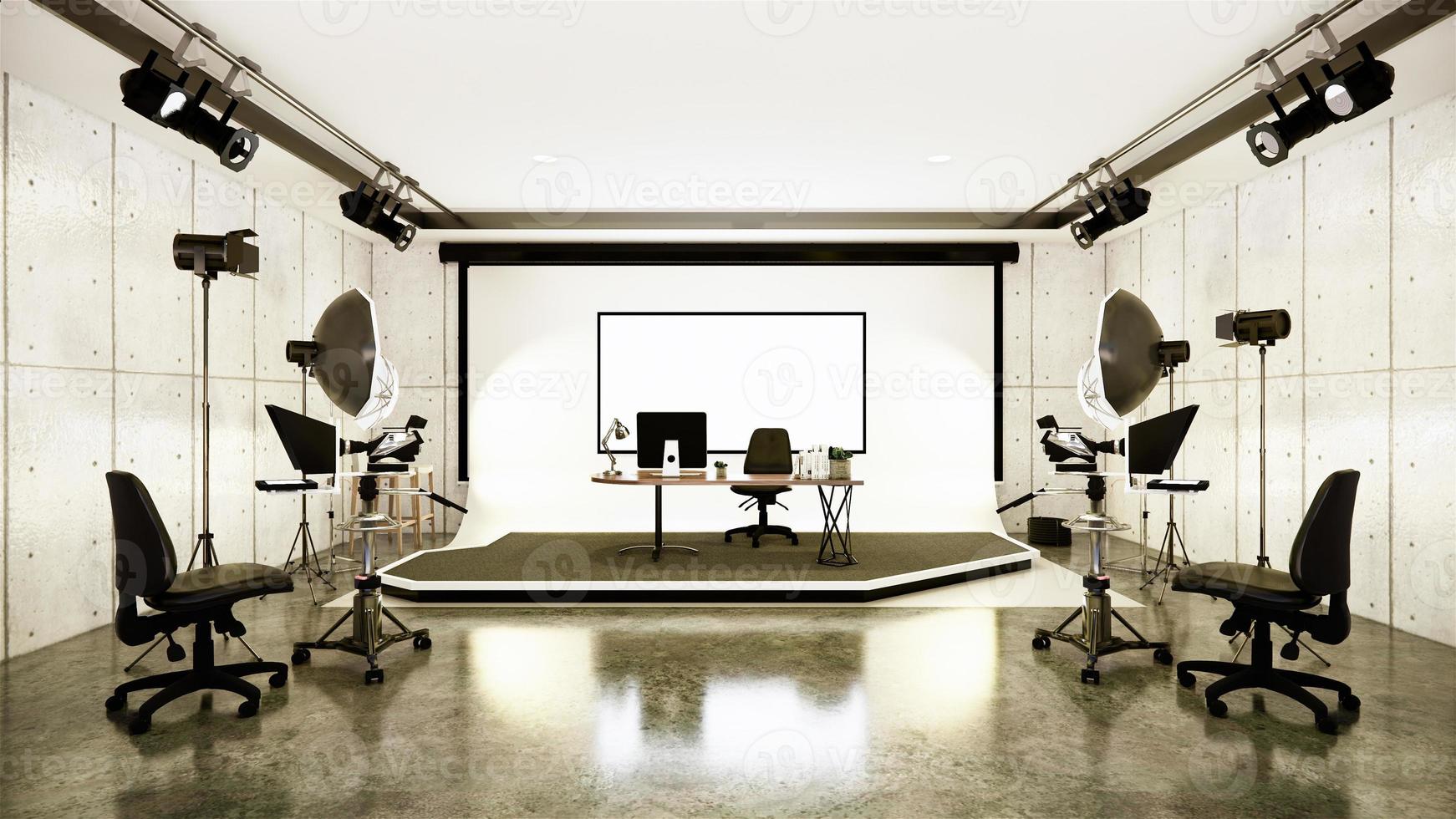 studio - modern filmstudio med vit skärm. 3d-rendering foto