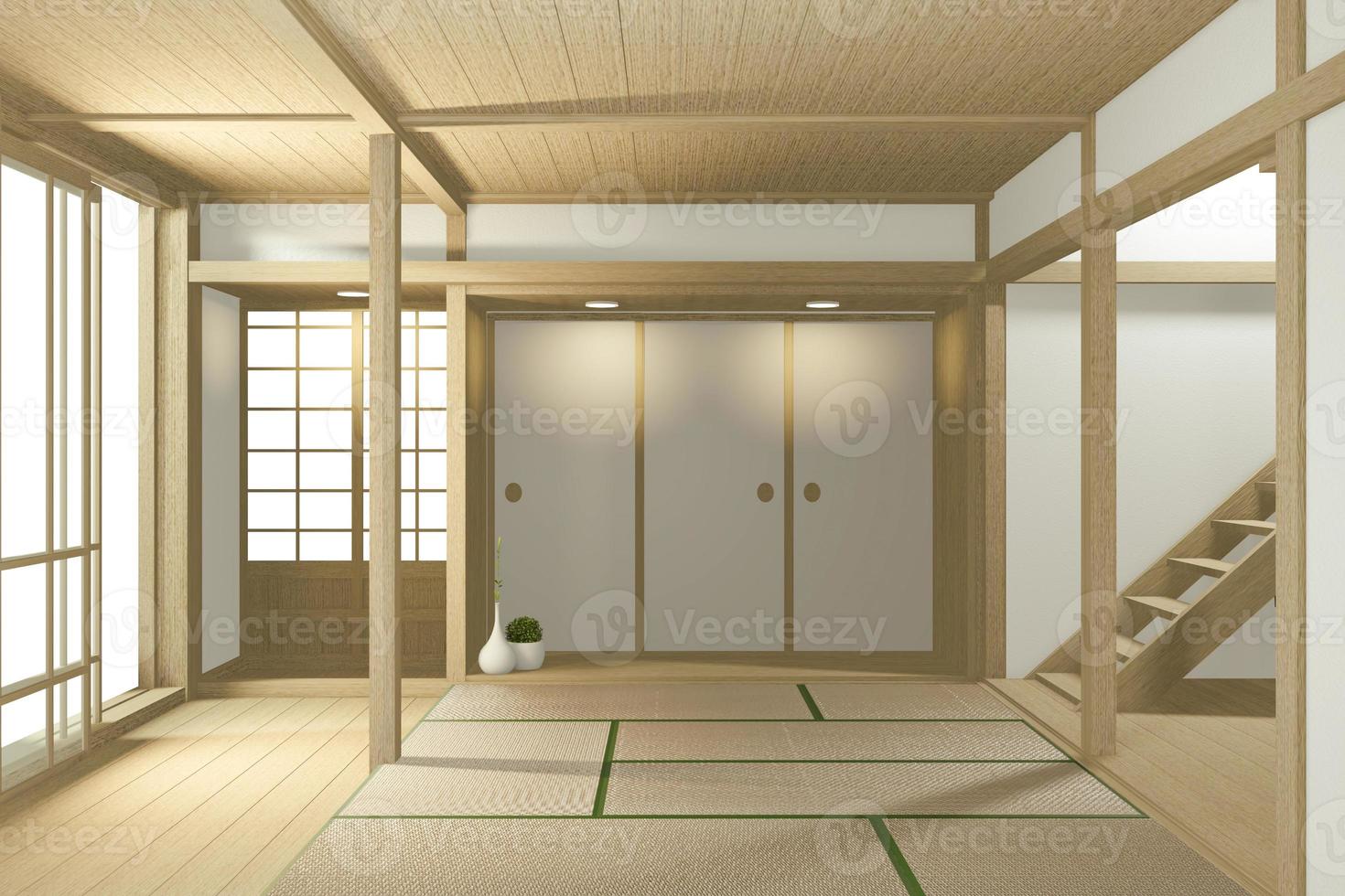 tomt stort rum japansk tropisk stil. 3d-rendering foto