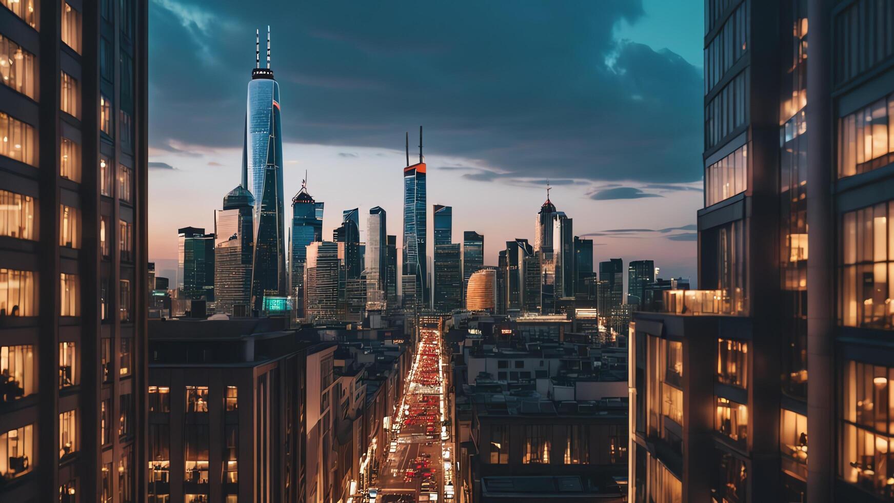 urban motorväg, stad atmosfär, upptagen stad, skyskrapor bakgrund foto