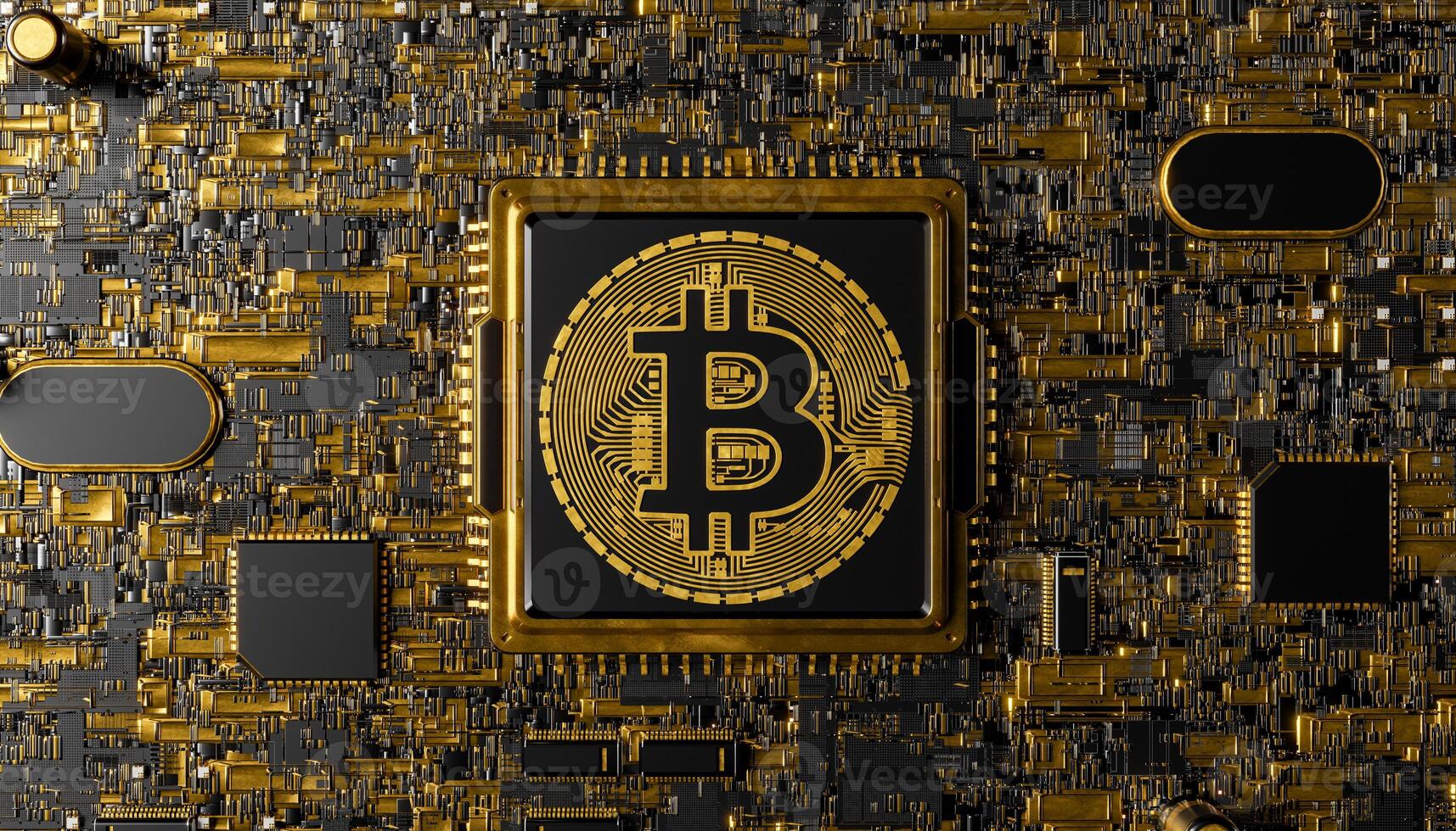 ovanifrån av en processor med bitcoin-symbol foto