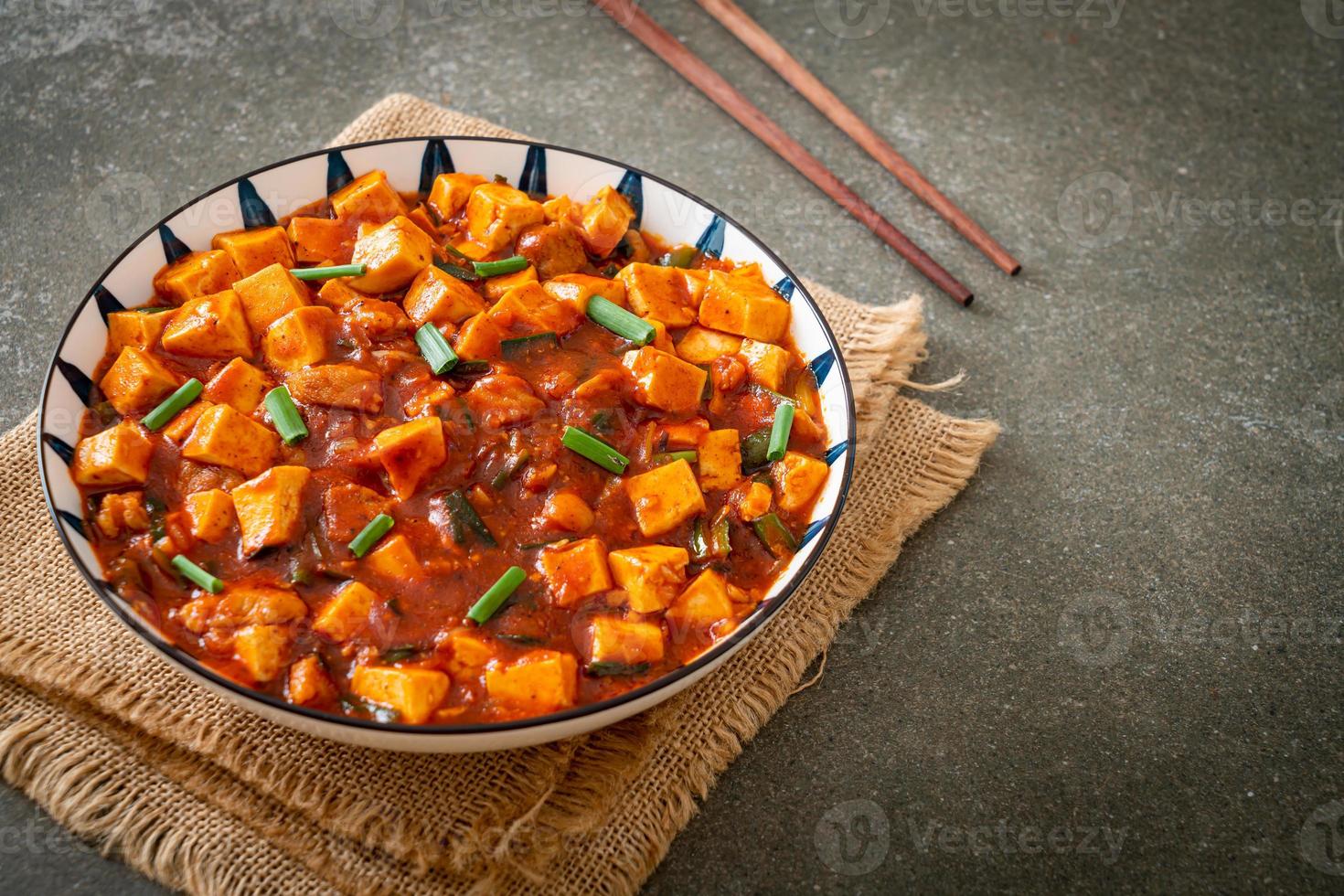 mapo tofu - den traditionella sichuanrätten av sidentofu och nötfärs, packad med malasmak från chiliolja och sichuanpepparkorn. foto