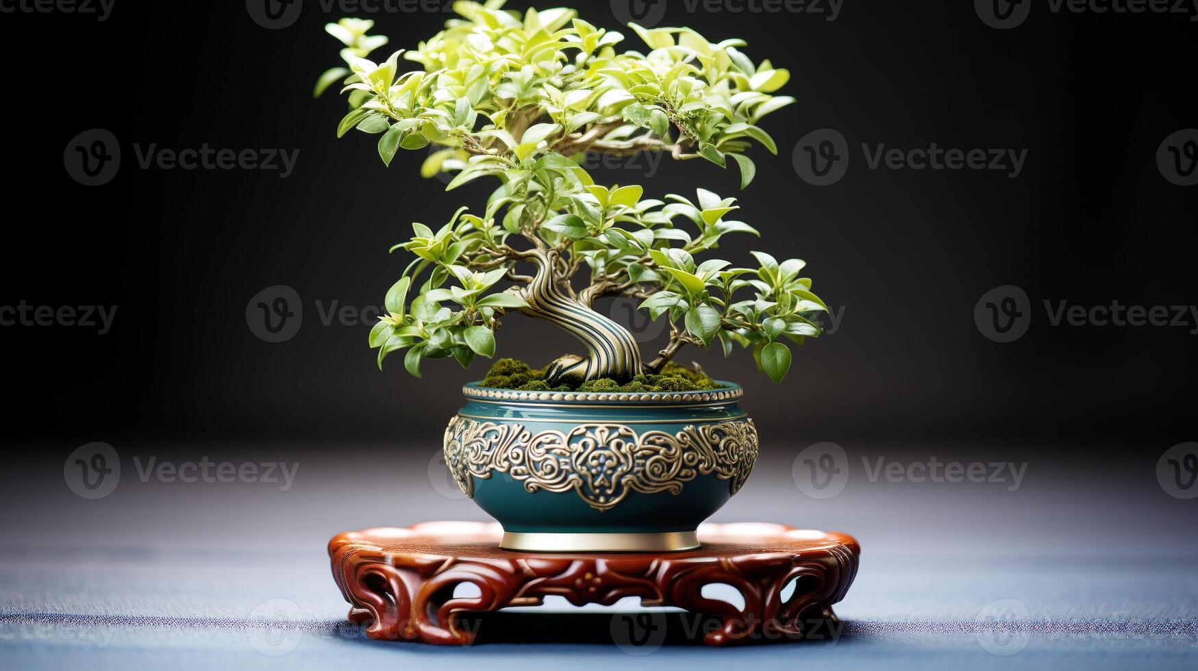 färsk grön växt tillväxt i utsmyckad japansk blomma pott dekoration foto