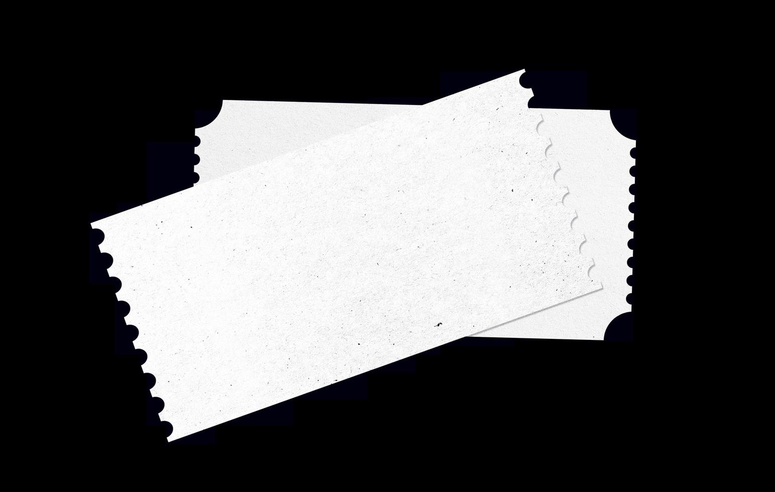 vit tom biljett med pappersmönster textur för mockup design. isolerad biljett form i svart bakgrund. foto