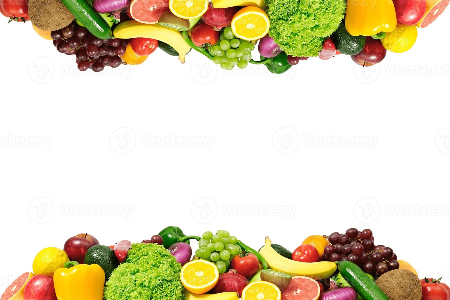 matbakgrund, frukt- och grönsaksbakgrund med kopieringsutrymme för text, färska livsmedelsingredienser för matlagning, ovanifrån med kopieringsutrymme, matreklambanner foto