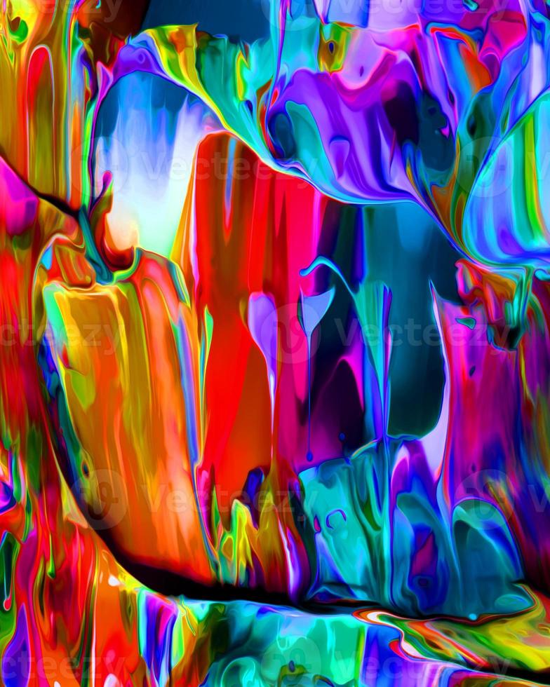 bakgrundsdesign av målad akryloljefärg flytande flytande färg som blandar regnbågens färger med kreativitet och moderna konstverk foto