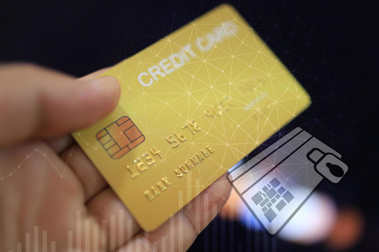 kreditkort finans koncept, online shopping, ekonomisk säkerhet foto