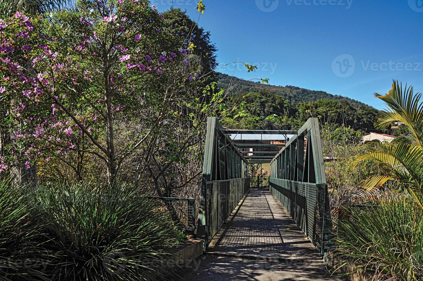 utsikt över järnbron över den lilla floden vid monte alegre do sul. på landsbygden i delstaten sao paulo, en region rik på jordbruks- och boskapsprodukter, Brasilien. foto