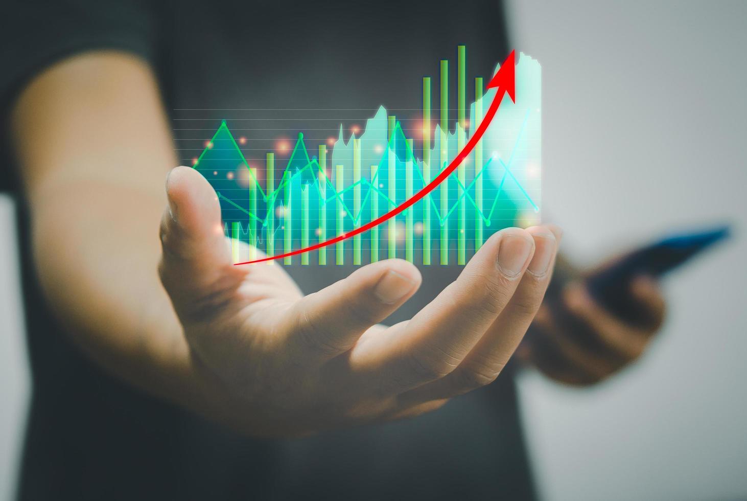 affärsekonomi och investeringskoncept aktiemarknad och kryptovaluta investeringsgrafer och diagram till hands metaveres teknologi modern foto