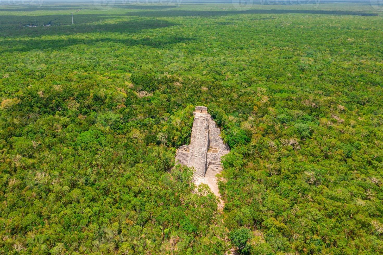 Maya pyramid och tempel i nationalparken tikal i guatemala vid djungeln foto