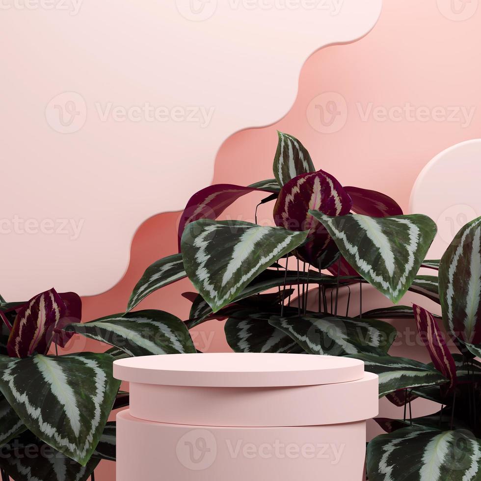 3D-illustration rendering bild av tomrum mockup podium geometrisk form och grön natur med tema för produktvisning foto