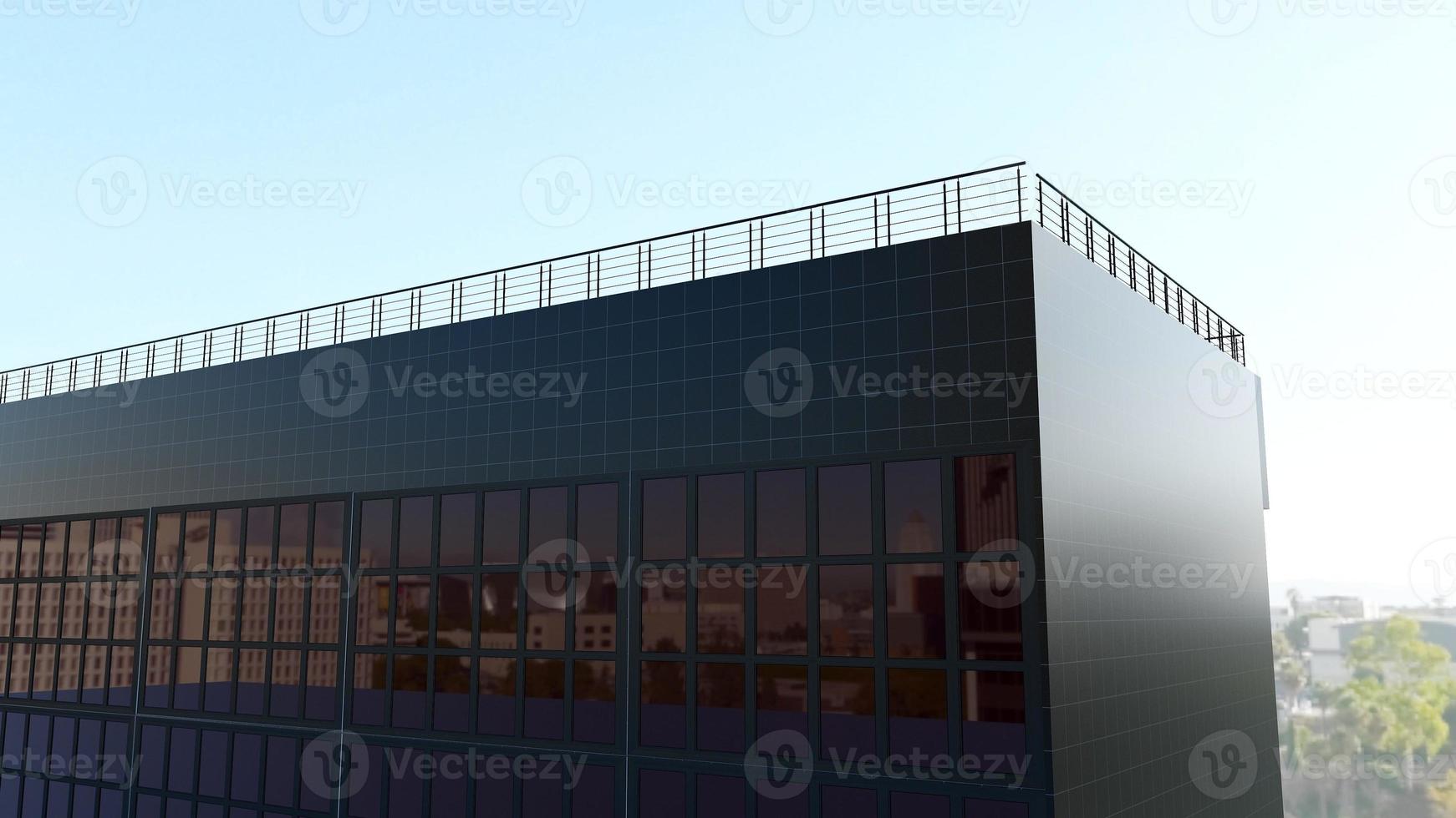 3D-renderad företagslogotyp mockup tecken fasadbyggnad foto