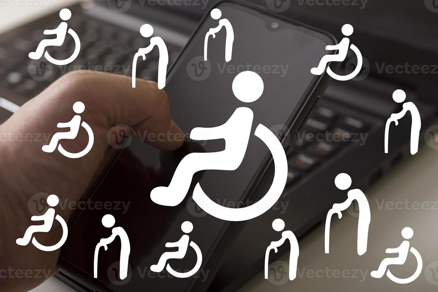 inaktiverade ikoner på datorbakgrunden. hjälp till funktionshindrade. foto