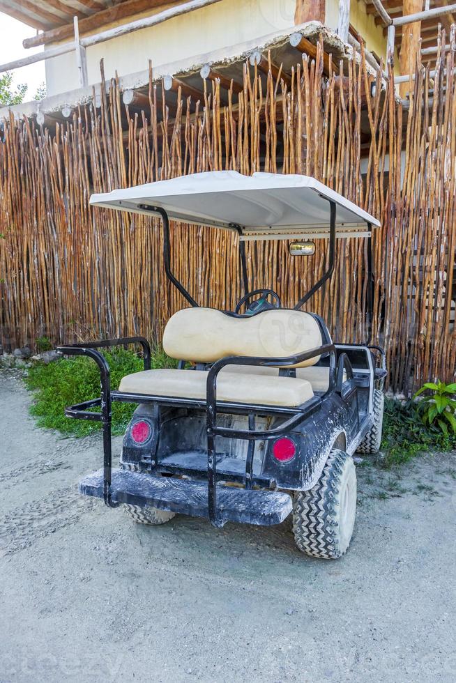 golfbil buggy bilar vagnar lerig gata by holbox mexico. foto